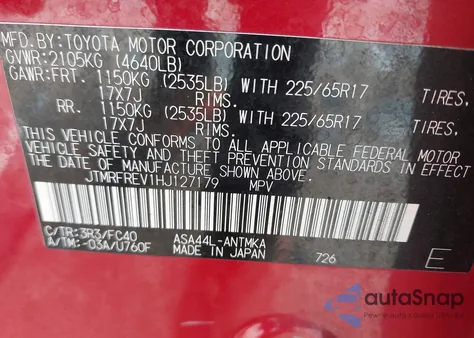 2017 Toyota Rav4 Xle z USA, uszkodzony, nr VIN JTMRFREV1HJ127179